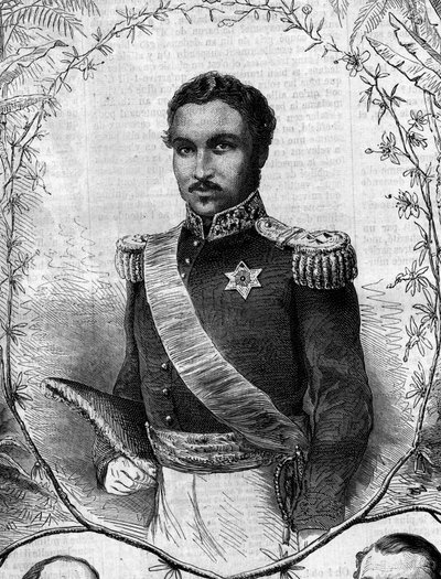 Portrett av Radama II (1829-1863), konge av Madagaskar. Gravering i "" Le Monde Illustré"" nr. 268 av 31. mai 1862. av French School