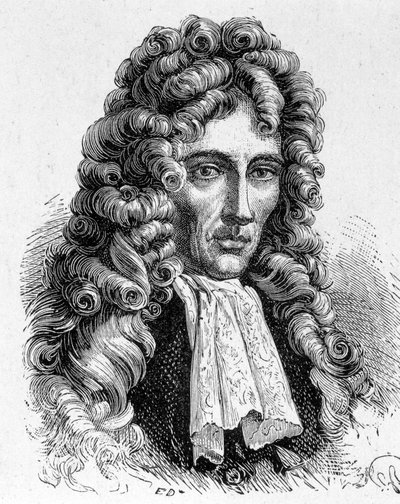 Portrait of Robert Boyle (1627 - 1691), Irish physicist and chemist - in “” Album of Science; illustrious scientists; Great discoveries””” 1896. av French School