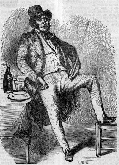 Portrett av Vautrin, karakteren til romanen "The Father Goriot"". Gravering midten av 1800-tallet. Illustrasjon for "The Father Goriot" av Honore de Balzac (1799-1850). av French School