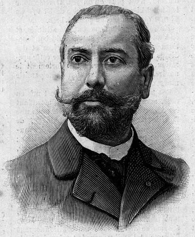 Portrett av Victor Theophile Liotard (1858-1916), fransk farmasøyt og kolonialfarer. Gravering i "" Journal des Voyages"" av 29. januar av French School