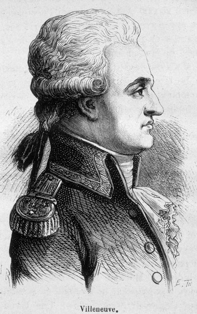 Portrett av Villeneuve, fransk admiral (1763 - 1806), begynte han slaget ved Trafalgar, som var en katastrofe, og begikk deretter selvmord - i "" L
