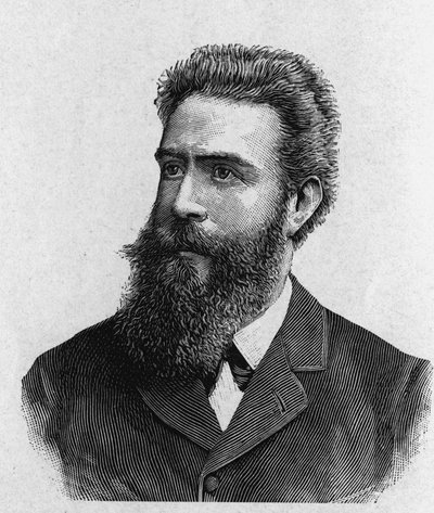 Portrett av Wilhelm Conrad Rontgen (Roentgen) (1845 - 1923) - i "" Album of Science; berømte vitenskapsmenn; Store funn""" 1896. av French School