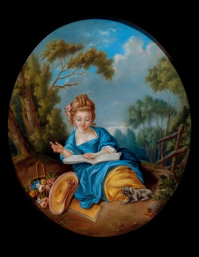 Portrett av en jente som leser. Fransk skole på 1700-tallet. Coll. Del. av French School