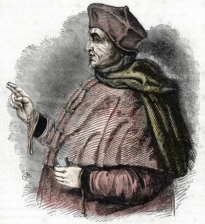 Portrett av Eveque Pierre Cauchon (1371-1442) Autoriserende offiser for prosessene til Jeanne d'Arc (Portrett av Pierre Cauchon biskop av Beauvais) Gravering av French School