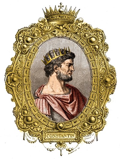 Portrait of the Roman Emperor Constantine I The Great (274-337). Engraving in “Histoire des papes-kings-queens-et-empereurs a travers les centuries”” by Maurice Lachatre av French School