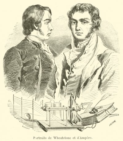 Portretter av Wheatstone og Ampere av French School