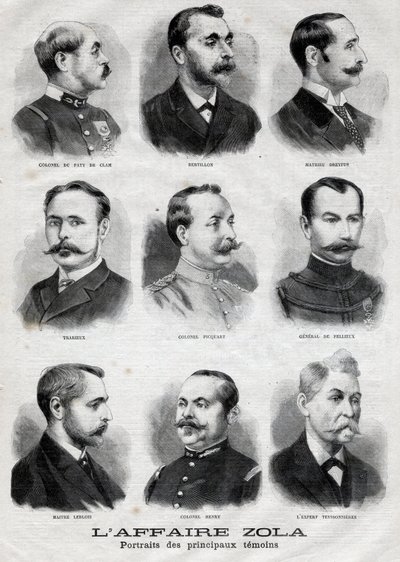 Portretter av hovedvitnene i Dreyfus Zola-affæren i "Le Petit Journal", 27. februar av French School