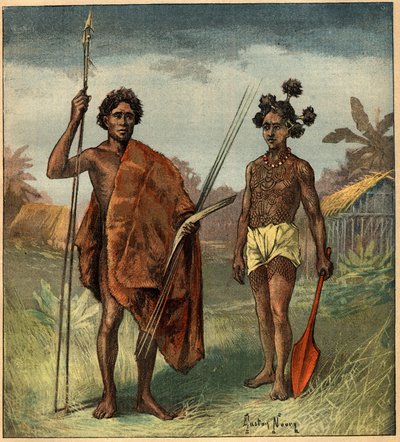 Portretter av to urfolk fra Marringong-stammen, New South Wales (Australia). Gravering i "" La Terre Illustree"" nr. 97 av 8. september 1892. av French School