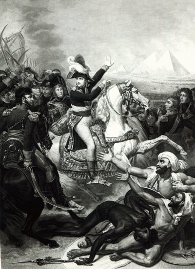 Fremstilling av Napoleon som den erobrende helten i Egypt av French School