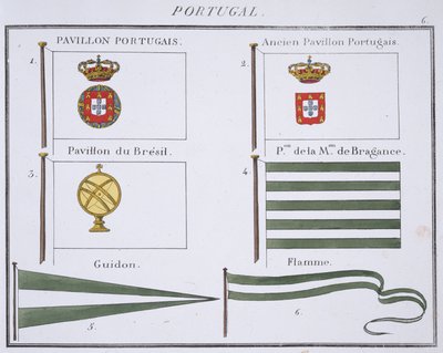 Portugisiske flagg, fra en fransk bok med flagg, ca. 1819 av French School