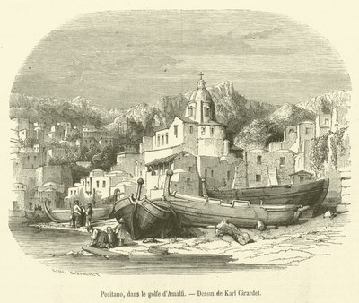 Positano, i Amalfibukta (gravering) av French School
