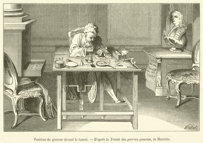 Plassering av graveren foran spolen (gravering) av French School