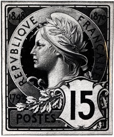 Frimerke som viser Marianne, den offisielle representasjonen for Den franske republikk, ca. 1893 av French School