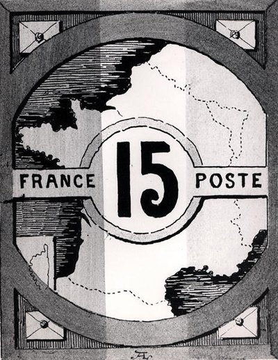 Frimerke som viser et kart over Frankrike, slutten av 1800-tallet (litho) (s/hv-bilde) av French School