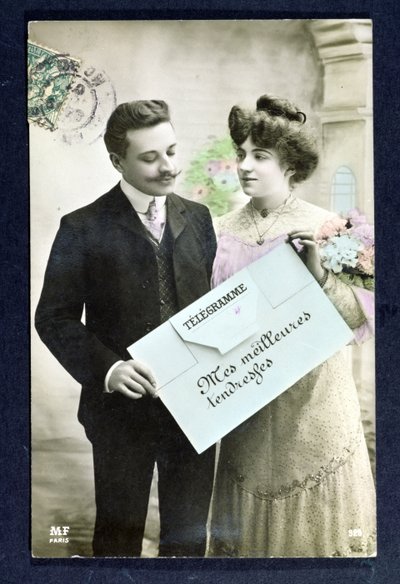 Postkorttelegram sendt i 1907 av French School