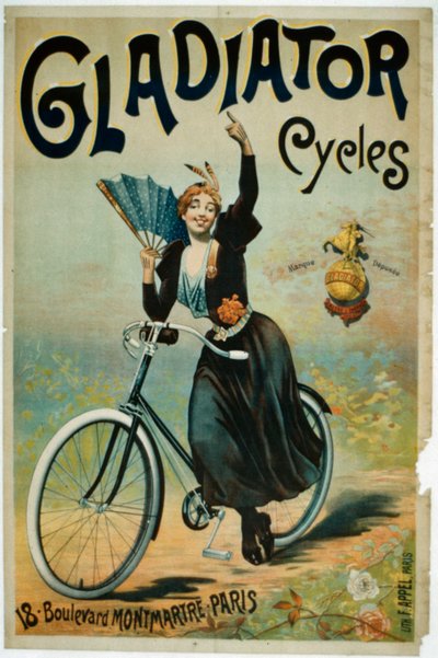 Plakatannonsering Gladiator Cycles, Boulevard Montmartre, Paris av French School