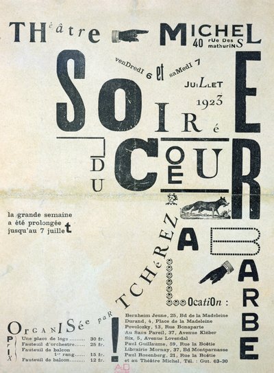 Plakatreklame for Soiree du Coeur a Barbe ved Theatre Michel 6. og 7. juli 1923 av French School