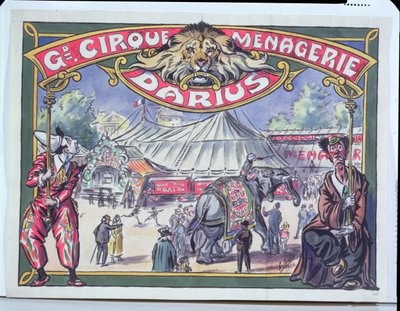 Plakat som reklamerer for Grand Cirque Menagerie Darius, 1924 (wc på papir) av French School