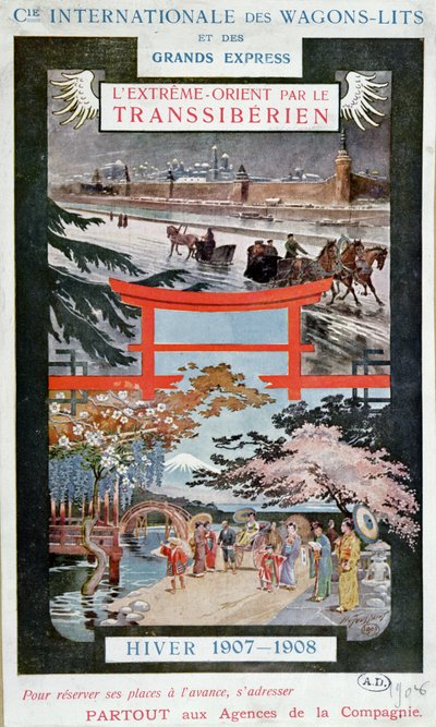 Plakat som reklamerer for Trans Siberian Railway, vinteren 1907-8 av French School