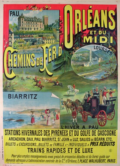 Plakat som reklamerer for jernbanene i Orleans og Midi, Frankrike av French School