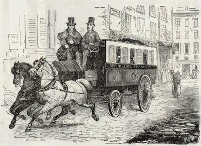 Innlegg: postmennenes omnibus - Gravering i "Tableau-de-Paris" av Edmond Texier 1852 av French School