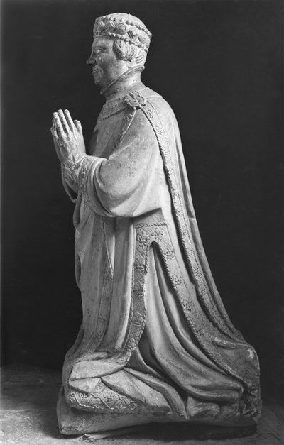 Berende knelende skikkelse av hertug Jean de Berry (1340-1416) greve av Poitiers, 1400-1700-tallet av French School