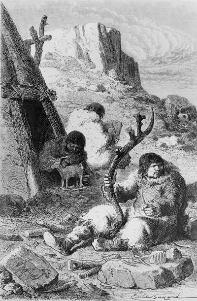 Forhistoriske kunstnere, fra LHomme Primitif av Louis Figuier, utgitt Hachette, 1870 av French School