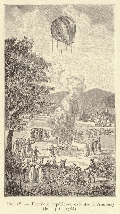 Første eksperiment utført på Annonay (5. juni 1783) (gravering) av French School