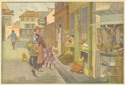 Festforberedelser (farge litho) av French School