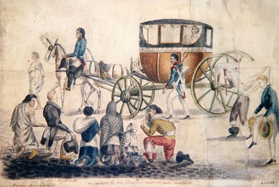 Prest tar med nattverden til de syke og døende, ca. 1850 (gouache på papir) av French School