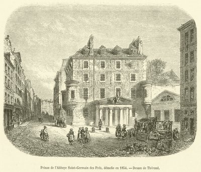 Fengsel i Saint-Germain des Pres Abbey, revet i 1854 (gravering) av French School