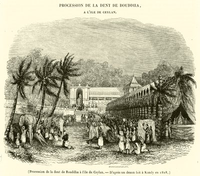 Prosesjon av Buddhas tann på øya Ceylon (gravering) av French School