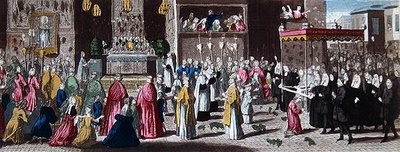 Prosesjon under Fete-Dieu i Paris (farget gravering) av French School