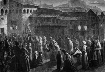Procession of the Penitents de Confalais, religious jam of the south of France at Puy en Velay, Haute Loire (43) av French School