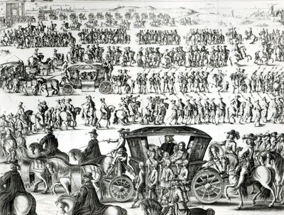 Prosesjon av inntoget av den unge kongen Ludvig XIV som barn i byen Paris den 18. august 1649, detalj av French School