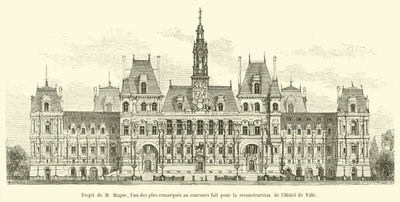 Prosjekt av M Magne, en av de mest bemerkede i konkurransen laget for gjenoppbyggingen av Hotel de Ville av French School