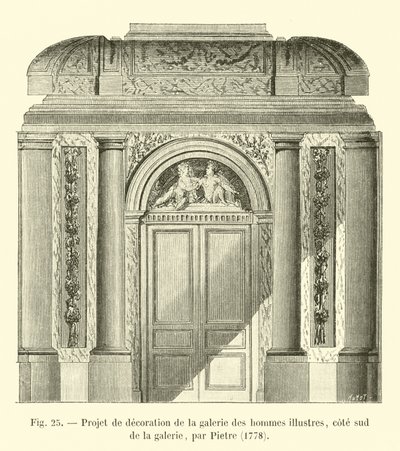 Utsmykningsprosjekt for galleriet av berømte menn, sørsiden av galleriet, av Pietre, 1778 av French School