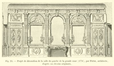 Prosjekt for utsmykning av venstre rom i den store gårdsplassen, 1778, av Pietre, arkitekt, fra hans originale tegninger av French School