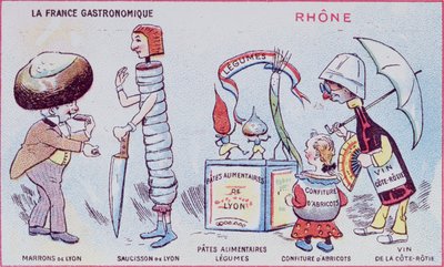 Salgsfremmende og pedagogisk kort for barn av matspesialiteter i Rhone-regionen, ca. 1900 av French School