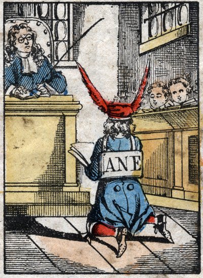 Punishment at school: Pupil punished, with a donkey cap. Epinal imaging from the end of the 19th century. av French School