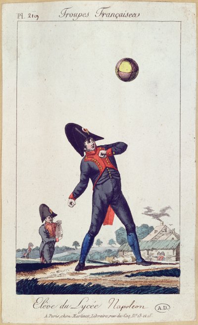 Elev av Lycee Napoleon Playing Ball, ca. 1805 (fargegravering) av French School