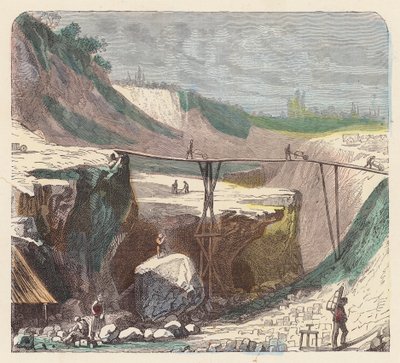 Bryting for stein (farget gravering) av French School
