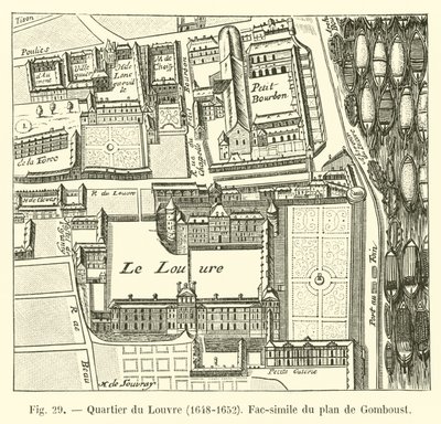 Louvre-distriktet, 1648-1652, faksimile av kartet over Gomboust av French School