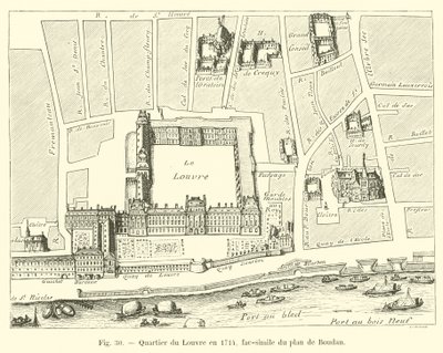 Louvre-distriktet i 1714, faksimile av Boudans plan av French School