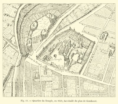 Temple Quarter, i 1652; faksimile av kartet over Gomboust av French School