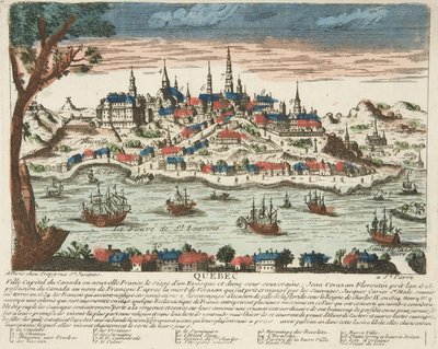 Quebec, pub. C. 1650 (håndfarget gravering) av French School