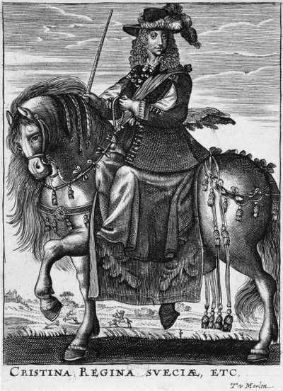 Dronning Christina av Sverige (1626-89) til hest av French School