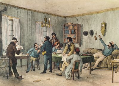 Lesesalen i Sainte-Pelagie-fengselet, Paris, ca. 1840 av French School