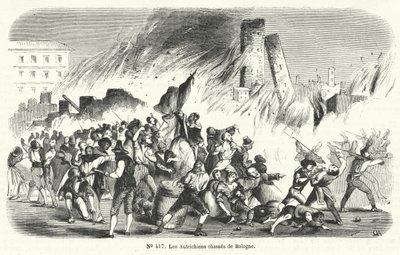 Opprørere driver østerrikerne ut av Bologna, Italia, 1848 av French School