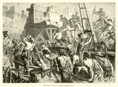 Rekonstruksjon av Jerusalems murer (gravering) av French School